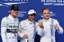 Felipe Massa celebrates pole, flanked by Nico Rosberg and Valtteri Bottas in Spielberg