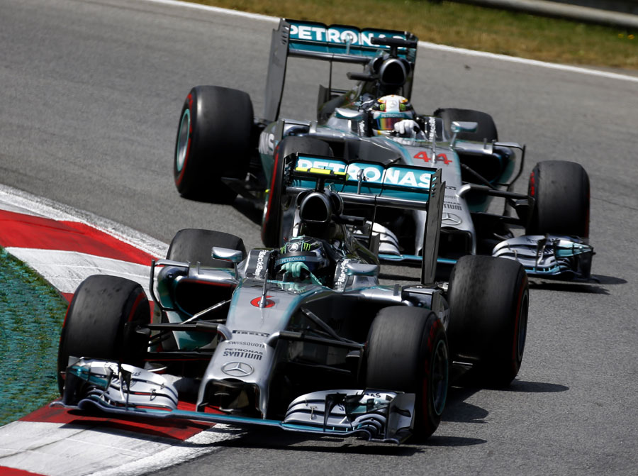Nico Rosberg leads Lewis Hamilton on track