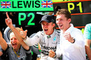 Nico Rosberg celebrates victory with his team