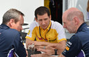 Renault's Remi Taffin talks to Red Bull's Paul Monaghan and Adrian Newey