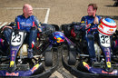 Adrian Newey and Christian Horner prepare to take to the track at a Red Bull media day 