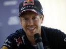 Sebastian Vettel responds to a question from the press