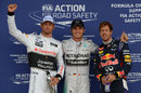 Pole-sitter Nico Rosberg is flanked by Jenson Button and Sebastian Vettel in parc ferme