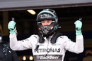 Nico Rosberg celebrates claiming a dramatic pole position at Silverstone