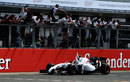 Valtteri Bottas celebrates as he crosses the line for a career-high second position