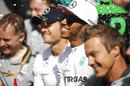 Lewis Hamilton celebrates victory with his team