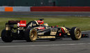 Charles Pic on track in the Lotus, fitted with 18-inch wheels