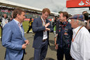 Prince Harry talks to Mark and Sir Jackie Stewart and Red Bull's Christian Horner