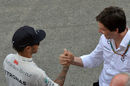 Lewis Hamilton greets Toto Wolff ahead of the race
