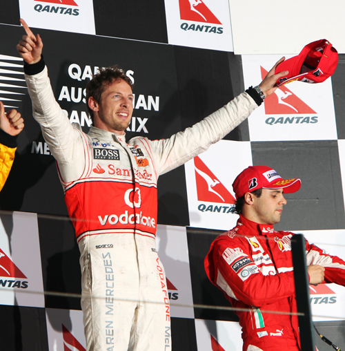 Jenson Button on the podium in Australia