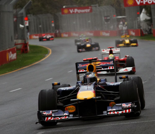 Sebastian Vettel leads the pack in the early stages