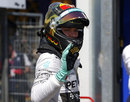 Nico Rosberg celebrates pole position in parc ferme