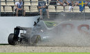 Lewis Hamilton hits the barriers in Q1 after his brake failure