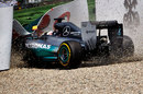 Lewis Hamilton hits the barriers in Q1 after his brake failure