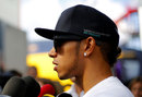 Lewis Hamilton speaks to the press on Thursday