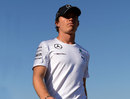 Nico Rosberg walks the Hungary track on Thursday
