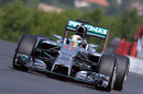 Lewis Hamilton hits the Hungaroring circuit during FP1
