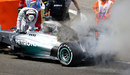 The charred remains of Lewis Hamilton's Mercedes