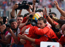 Fernando Alonso celebrates second with Ferrari in parc ferme