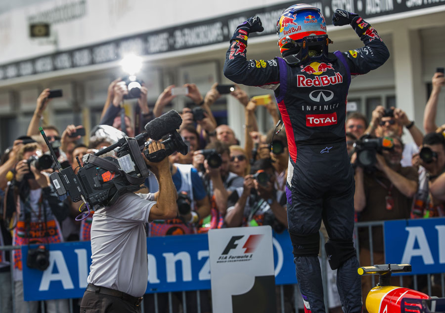 Daniel Ricciardo celebrates victory after the race