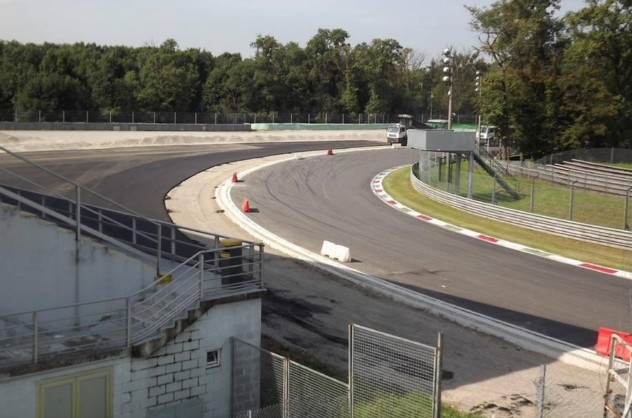 The gravel at Monza's Parabolica is replaced with tarmac
