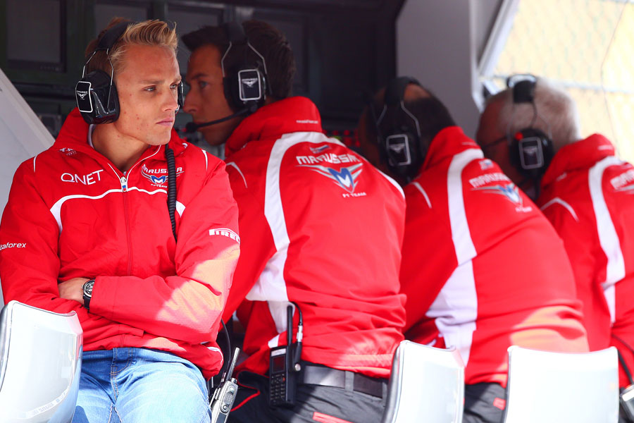 Max Chilton watches on from the pit wall