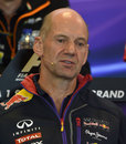 Adrian Newey talks to the media at the press conference