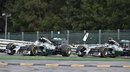 Nico Rosberg makes contact with Lewis Hamilton's left rear tyre