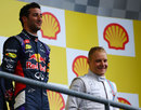 Race-winner Daniel Ricciardo and Valtteri Bottas are all smiles on the podium