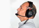 Ron Dennis watches on from the McLaren garage
