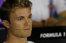 Nico Rosberg looks on in the Thursday press conference