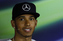 Lewis Hamilton talks to the press at the Thursday press conference