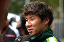 Kamui Kobayashi talks to the media on Thursday