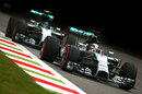 Lewis Hamilton leads Nico Rosberg on track