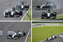 A sequence of photos showing Lewis Hamilton take the lead from Nico Rosberg