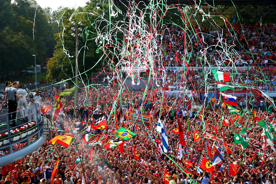 A general view of the podium celebration