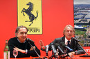 Outgoing Ferrari president Luca di Montezemolo and the man that will replace him, FIAT CEO Sergio Marchionne, hold a press conference