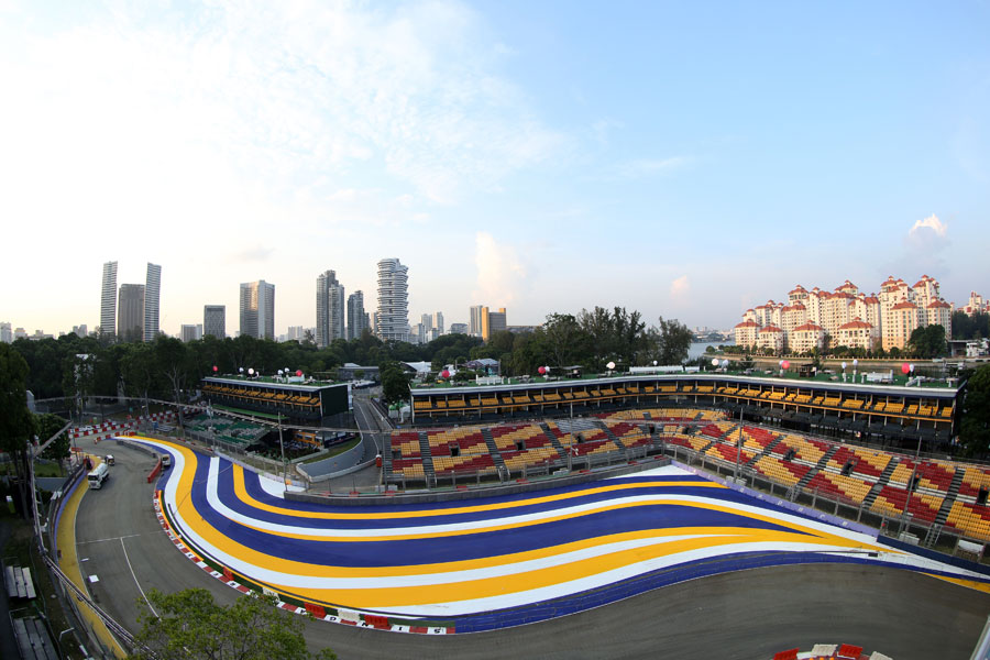 A look at the new colour scheme of the first corner at Singapore