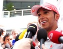 A happy Lewis Hamilton after Friday free practice