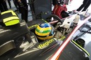 HRT's Bruno Senna in the pits