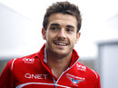 Jules Bianchi arrives at the track for the drivers' parade