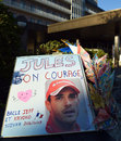 Messages of support for Jules Bianchi are placed outside the Mie General Medical Centre in Yokkaichi