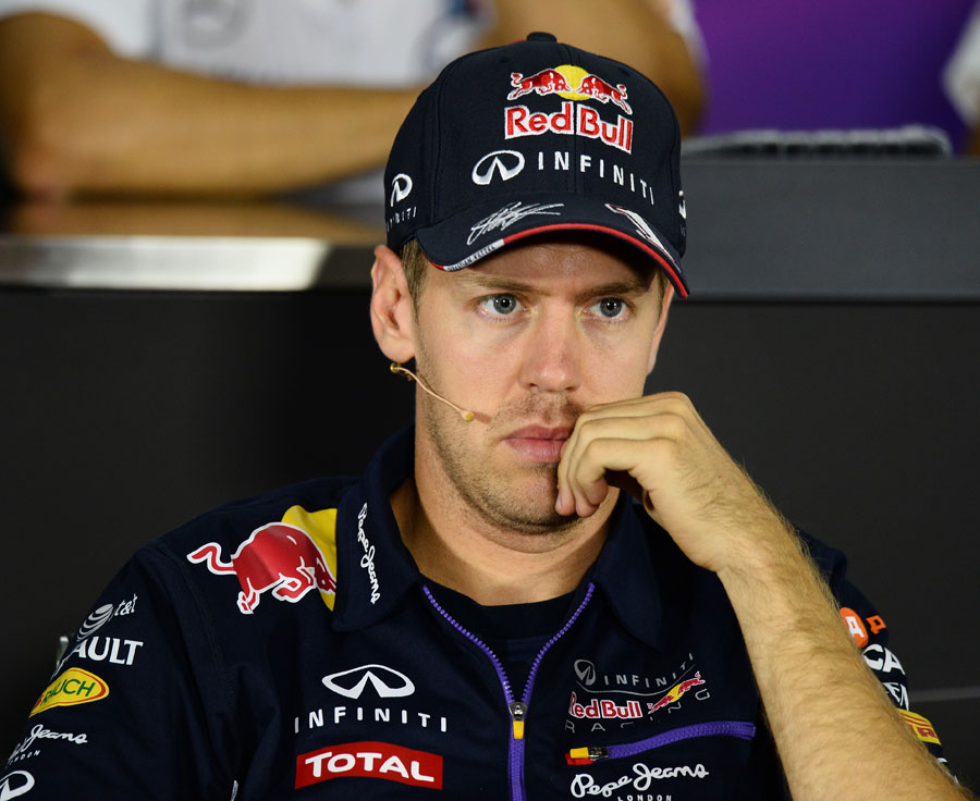 Sebastian Vettel speaks to the assembled media on Thursday