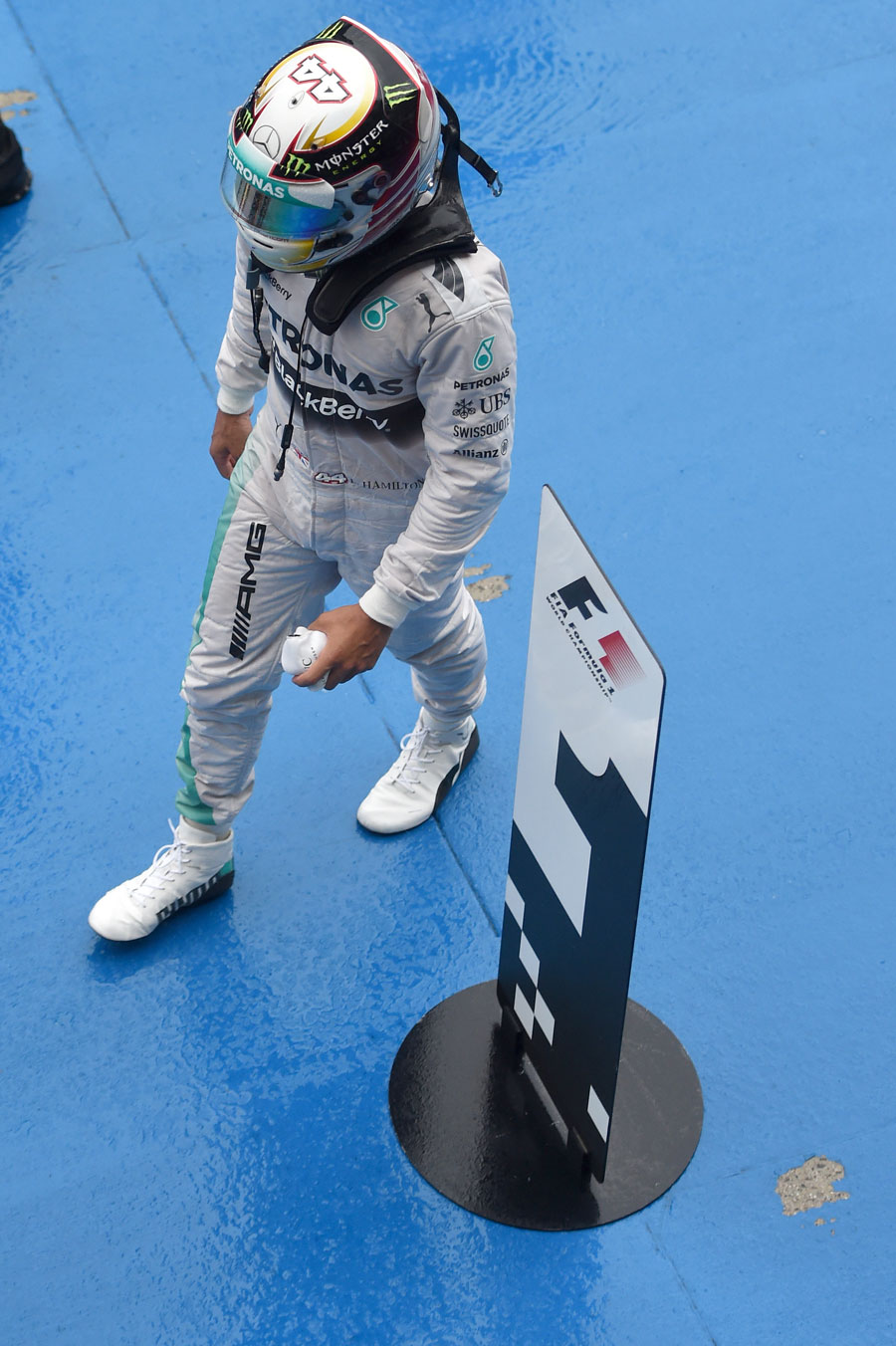 Lewis Hamilton in parc ferme after his victory