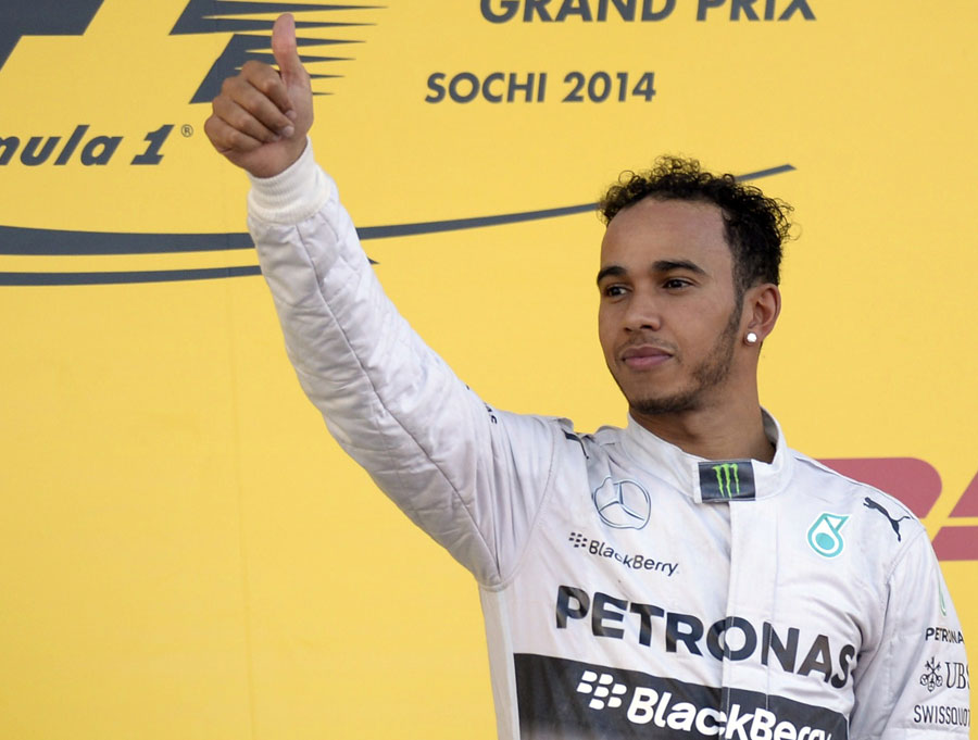 Lewis Hamilton on top of the podium