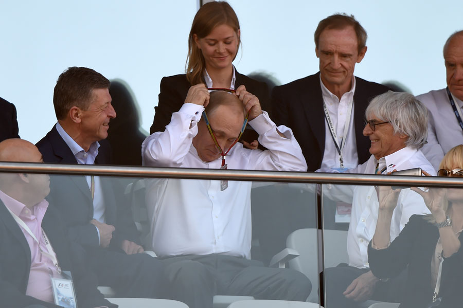 Vladimir Putin and Bernie Ecclestone in the grandstand