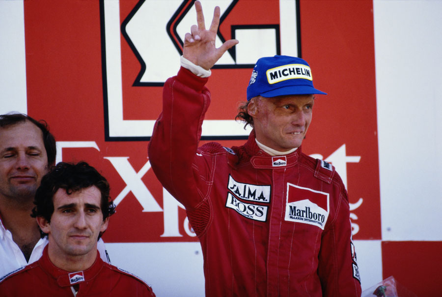 1984 champion Niki Lauda on the podium