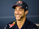 Daniel Ricciardo shows off his new facial hair to the media