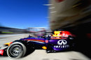 Sebastian Vettel emerges from the Red Bull garage