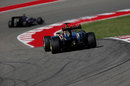 Pastor Maldonado chases a Sauber on track